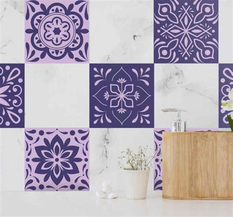 Autocollant Carrelage Carreaux Floraux Violets TenStickers