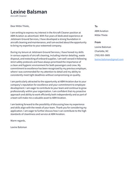 Aircraft Cleaner Cover Letter Examples And Templates