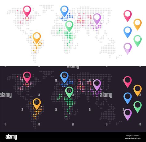 Mapa del mundo con pines de ubicación luz y oscuro tema infográfico