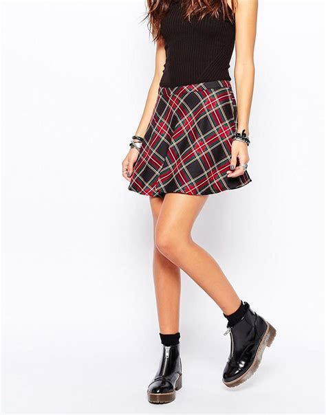 Tripp Nyc Mini Flippy Skirt In Grunge Checked Tartan At Asos Moda