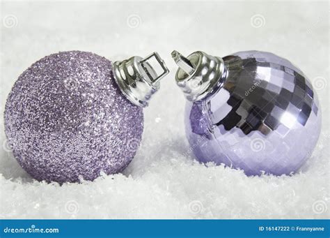 Pair of Christmas Baubles on Snow Stock Photo - Image of twinkly, balls ...