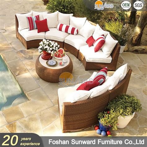 Modern Wholesale Outdoor Hotel Rattan Half Moon Curve Wicker Sofa