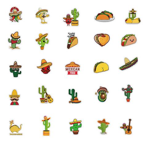 50pcs Mexican Style Food Stickers Vinyl Waterproof Stickers For Laptop