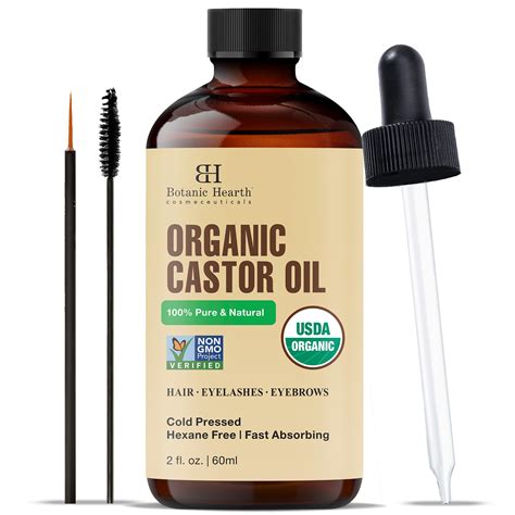 Botanic Hearth Usda Certified Organic Cold Pressed Castor Oil Pure And Natural 2 Fl Oz