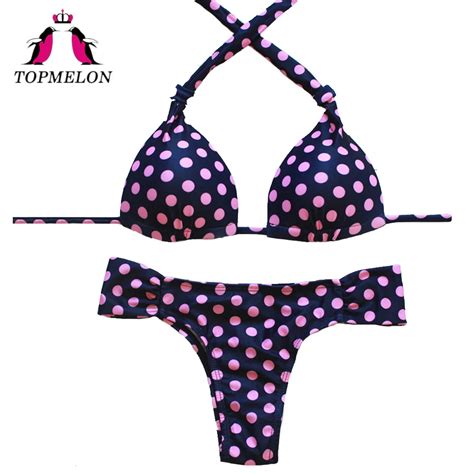 Topmelon Women Mini Micro Bikini Swimwear Dots Print Bowknot Bikini