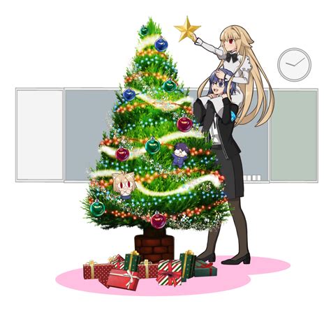 Safebooru 2girls Blonde Hair Blue Eyes Blue Hair Christmas Tree Ciel