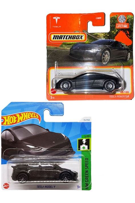 HOT WHEELS Tesla 2 Araç Set Hot Wheels Tesla Model Y Siyah Matchbox Tesla Roadster Mat