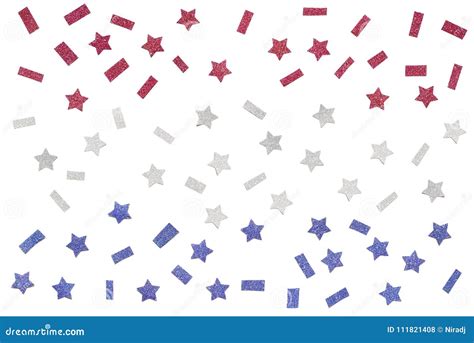 Blue Red And White Glitter Star Paper Cut On White Background Stock