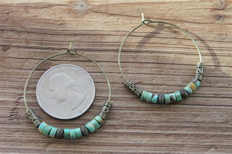 Turquoise Hoop Earrings / Beaded Hoop Earrings / Boho Jewelry - Etsy