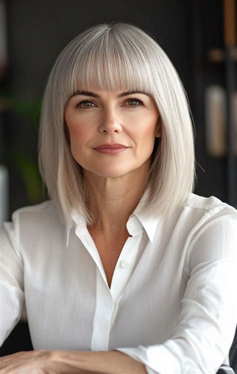 30 Long Bob Hairstyles With Fringe For Women Over 50 Sleek Silver