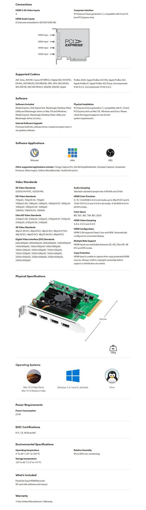 Blackmagic Design DeckLink 4K60 Quad HDMI Capture Card