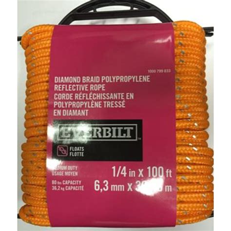 Everbilt 1 4 X 100 Orange Reflective Diamond Braid Polypropylene Rop The Home Depot Canada