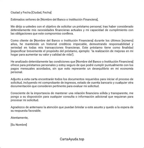 Ejemplo De Carta Para Solicitar Un Prestamo Personal