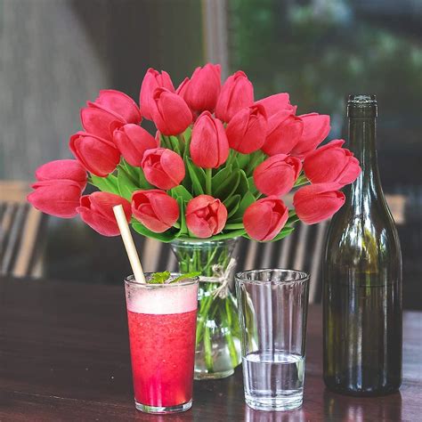 Artificial Tulip Fake Holland Mini Tulip Real Touch Flowers 24 Pcs For