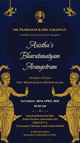 Arangetram Invitation Bharatanatyam Card Online Happy Invites Artofit