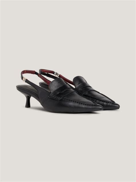 Leather Pointed Toe Kitten Heel Slingbacks Tommy Hilfiger