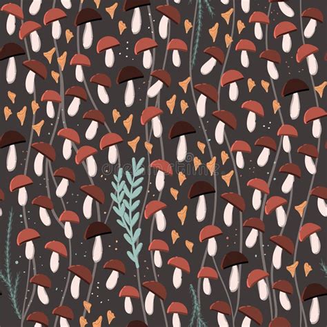 Vector Doodle Mushroom Seamless Pattern Stock Illustration