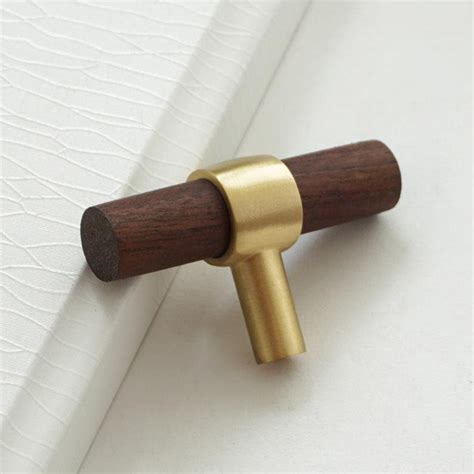 Black Walnut Brass Kitchen Cabinet Door Handle Wood Drawer Etsy