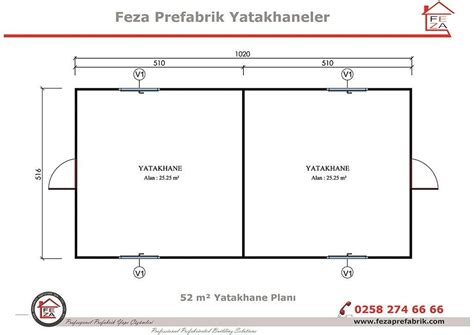 52 m² Tek Katlı Prefabrik Yatakhane