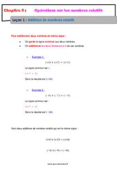 Addition Et Soustraction De Nombres Relatifs Eme Harmos E C O