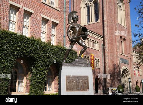 The statue of Southern California Trojans mascot Tommy Trojans is seen ...