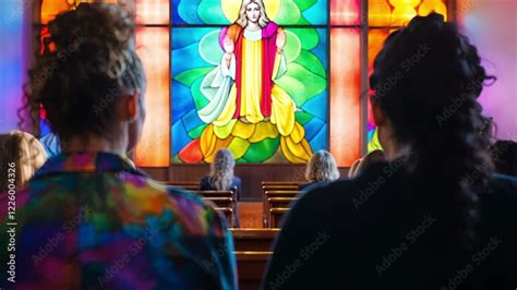 Pushing Between Two Lesbian Women Sitting In A Church Pew And Pulling Focus To A A Stained Glass