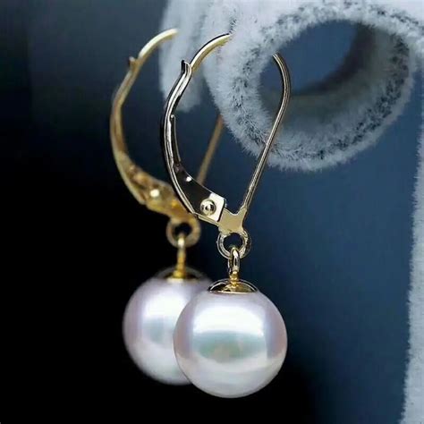 Aaa Mm Round Natural South Sea White Pearl Earrings K Gold In