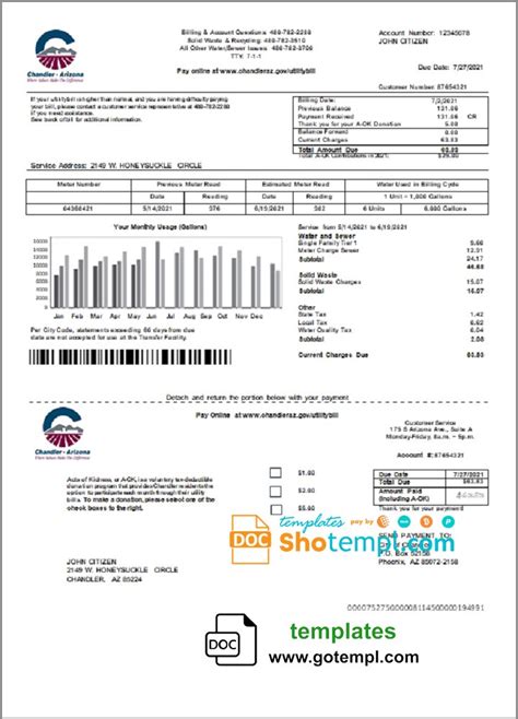 USA Arizona Chandler Utilities Bill Fake Template In Word And PDF