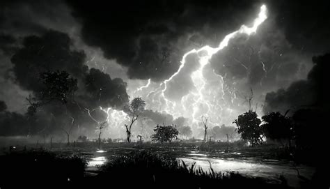 Premium Photo | Black and white Lightning storm