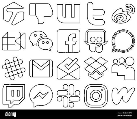 20 de alta definición y editable Black Outline iconos de redes sociales