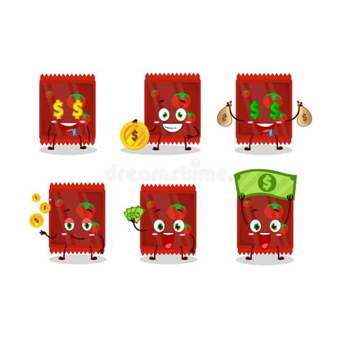 Sachet Cartoon Van Ketchup Met Schattige Emoticon Brengt Geld Mee