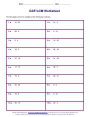 GCF LCM Worksheet Pdf Name Date GCF LCM Worksheet Find The