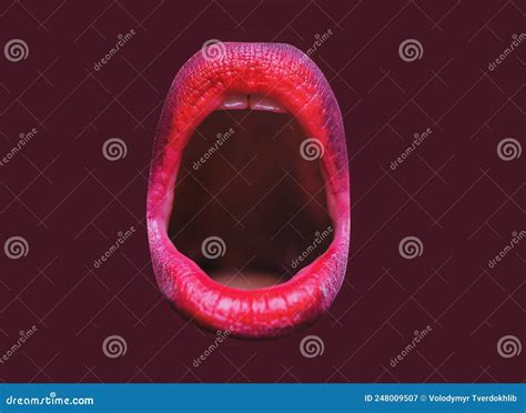 Open Mouth Woman Close Up Red Female Lips Sensual Open Mouth