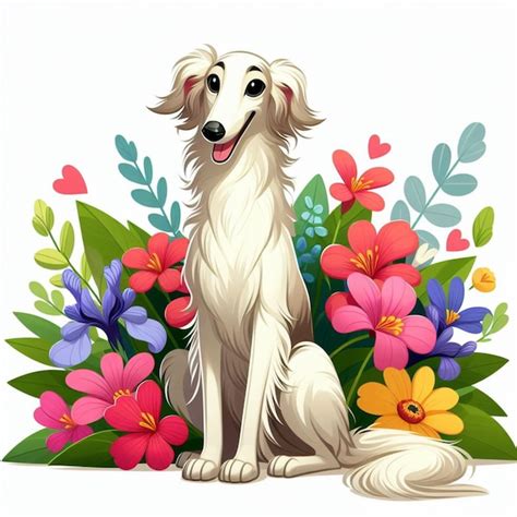 Premium Vector Cute Borzoi Dog Cartoon Vector Style White Background