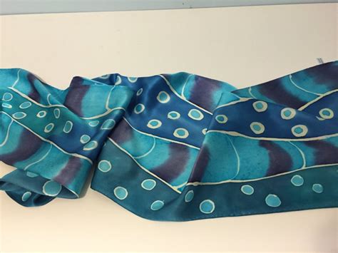 Hand Painted Silk Scarf Blue Light Blue Dark Blue Etsy