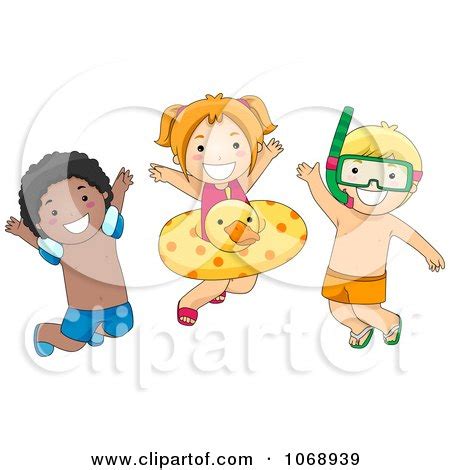 Clipart Three Summer Kids With Swimming Gear - Royalty Free Vector ...