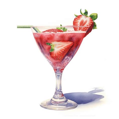 Premium AI Image Painting Of A Glass Of Strawberry Juice With A Straw