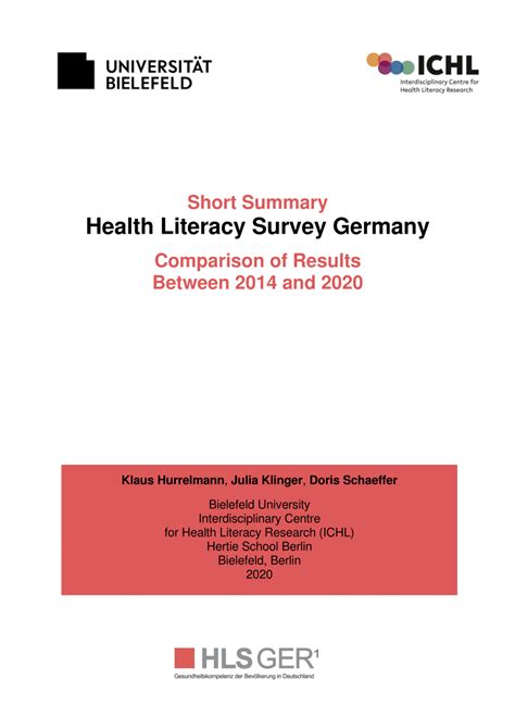 Pdf Health Literacy Survey Germany Comparison Of Results Between