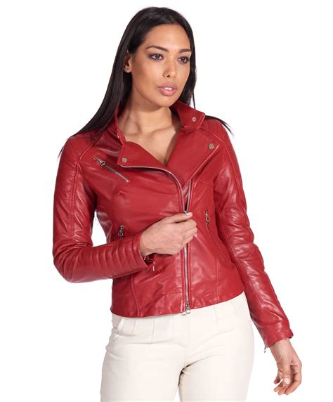 Leather Biker Jacket Women Quilted Leather Jacket Red Moto Jacket Karim Darienzo