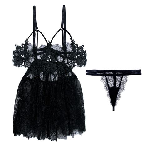 Lovechel Lingerie Belle Black Lace Babydoll Set With G Sting Shopee Malaysia