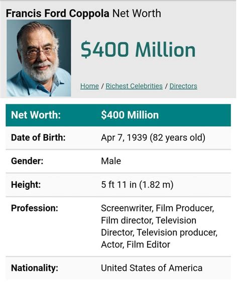 Francis Ford Coppola Net Worth Francis Ford Coppola Film Director Screenwriting