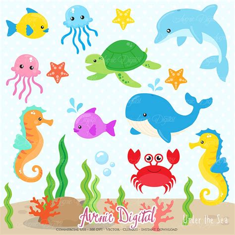 Under the Sea Clipart. Scrapbook Printable Cute Sea Animals Clip Art ...