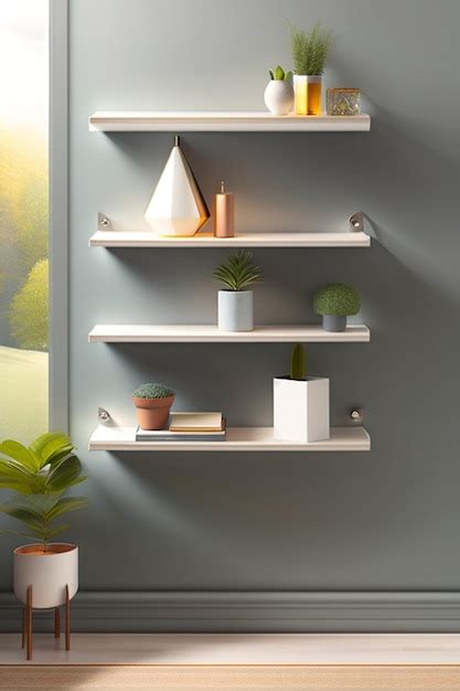 Premium AI Image | A wall with shelves that have plants and a plant on ...