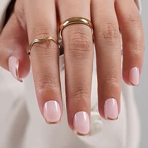 Gzmayuen St Ck Press On Nails Kurz Eckig Nude French K Nstliche N Gel Golden Rand Falsche