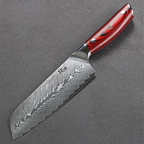 18cm Santoku Messer Japan VG10 Damaskus Stahl Kochmesser Mit Rot G10