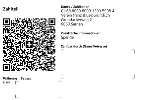 Spenden einfach mit QR Code überweisen franziskus burundi chs Webseite