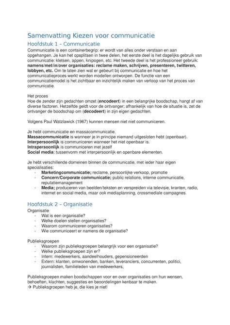 Samenvatting Communicatie Samenvatting Kiezen Voor Communicatie