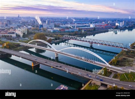 Bridges bridge over river Rhine between Kehl and Strasbourg Germany France aerial photo Stock ...