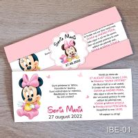 Invitatii Botez Cu Eticheta Si Plic Roz Pastel Minnie Mouse Ibe