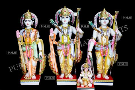 Multicolor Painted Feet Marble Ram Darbar Statue For Worship Size